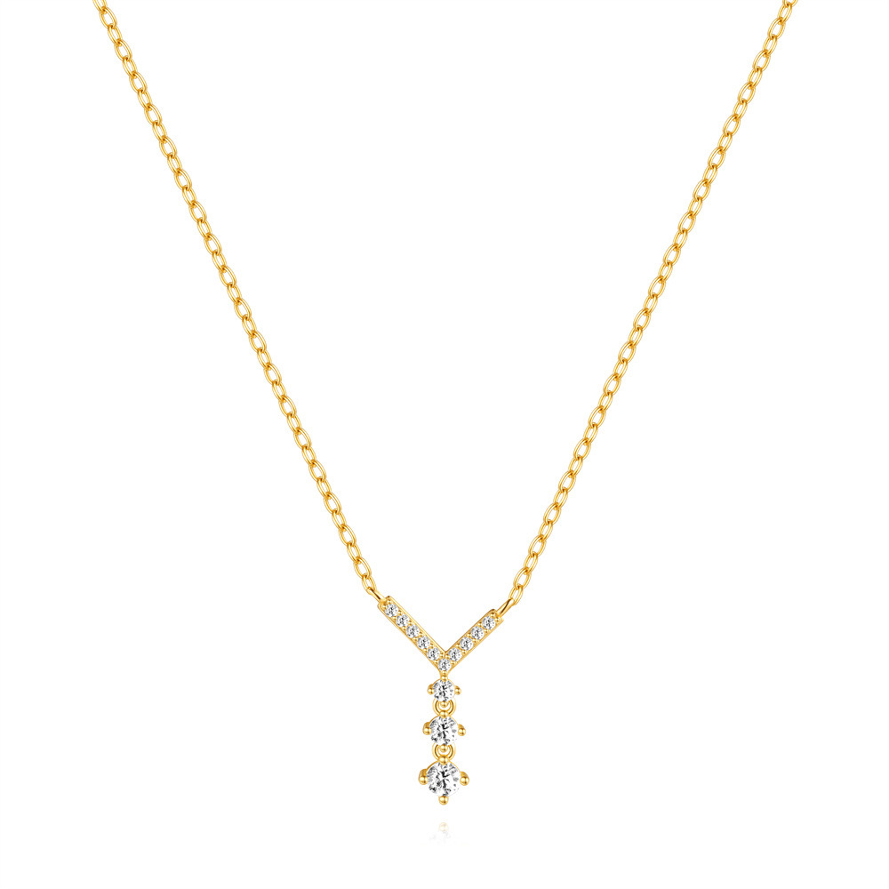 Elegant Gold-Tone V-Shaped Y-Necklace with Dangling Cubic Zirconia 