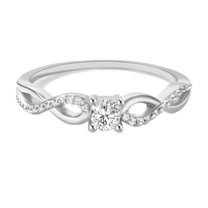 Elegant Twisted Solitaire Diamond Promise Ring in Sterling Silver