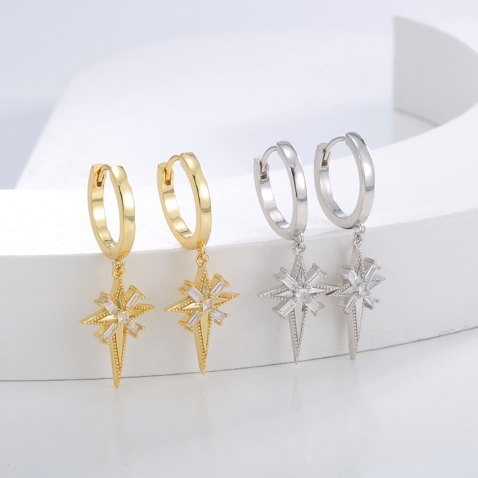 Golden Starburst Hoop Earrings with Gemstone Accents