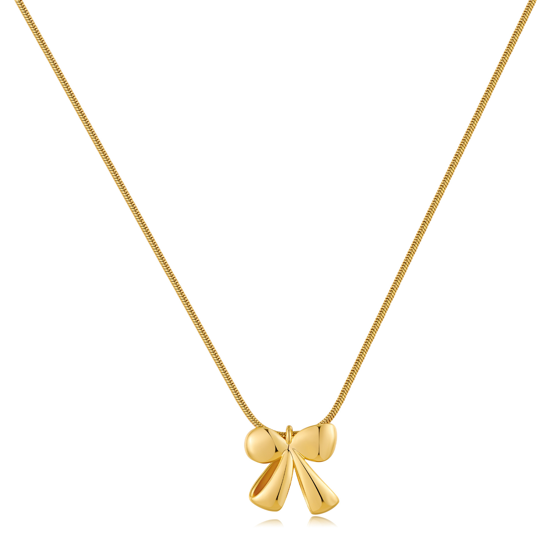 Elegant Gold-Plated Brass Bow Pendant Necklace with Snake Chain