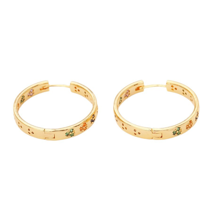 Colorful Crystal Inlaid Gold-Tone Hoop Earrings in Copper Material