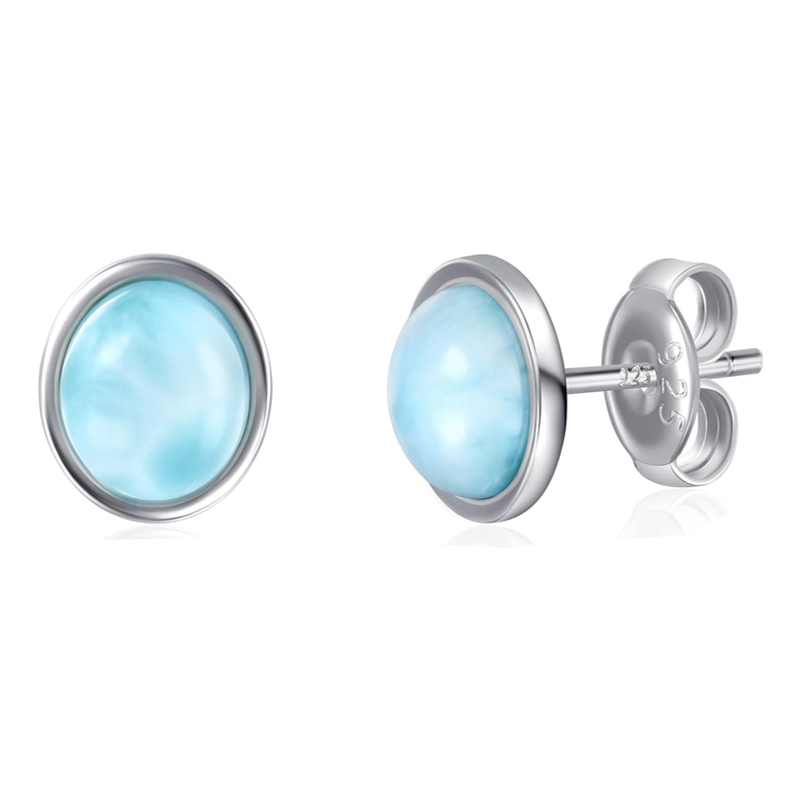 terling Silver Larimar Stud Earrings - 925 Sterlin