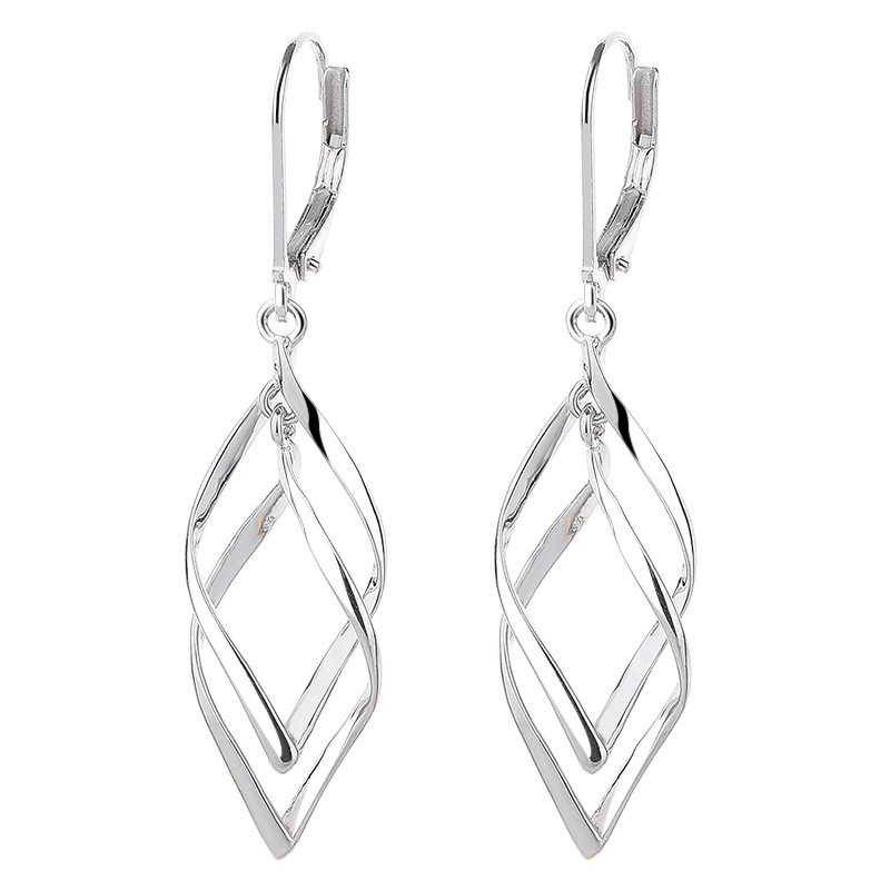 Elegant Sterling Silver Twisted Drop Earrings with Geometric Diamond Shape