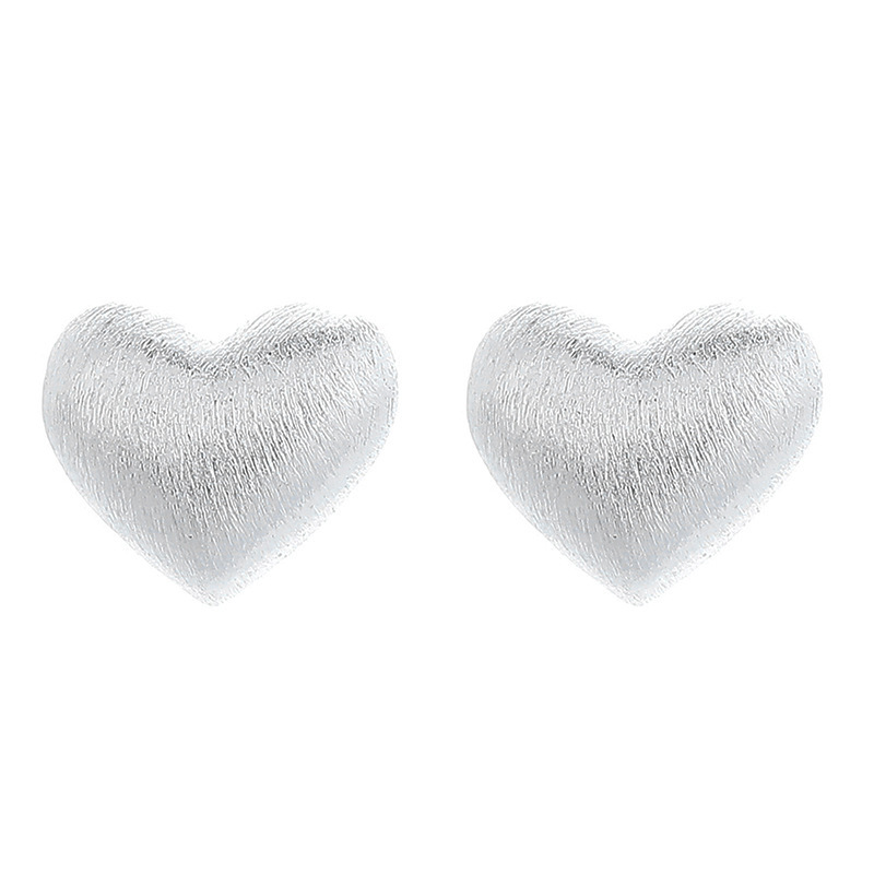 Sterling Silver Brushed Heart Stud Earrings