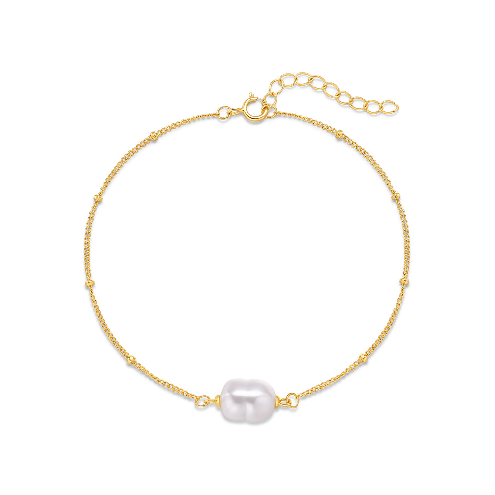 Delicate Single Pearl Link Bracelet with Adjustable Extender