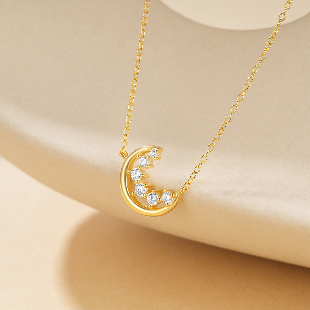 Celestial Gold-Tone Crescent Moon Necklace with Cubic Zirconia
