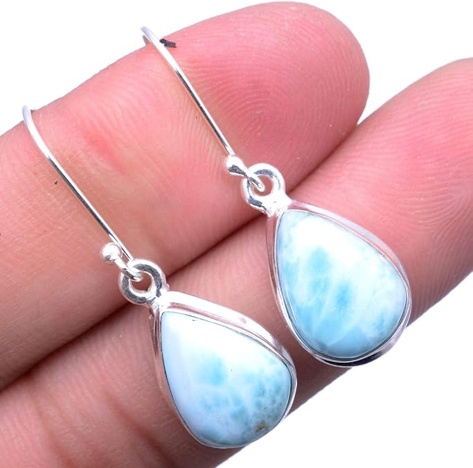 Elegant Teardrop Earrings with Light Blue Larimar Cabochon