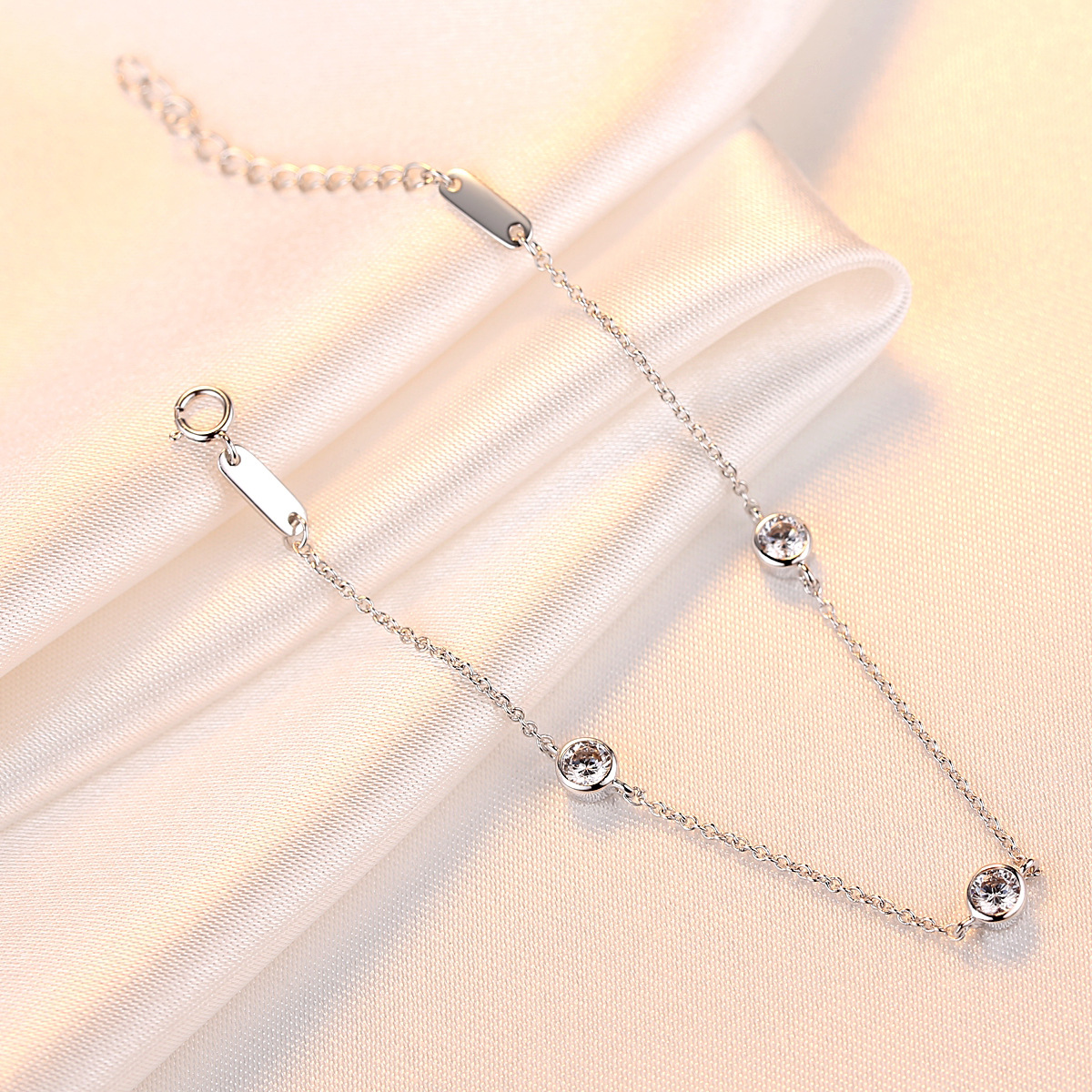 Sterling Silver Three-Stone Dainty Bracele