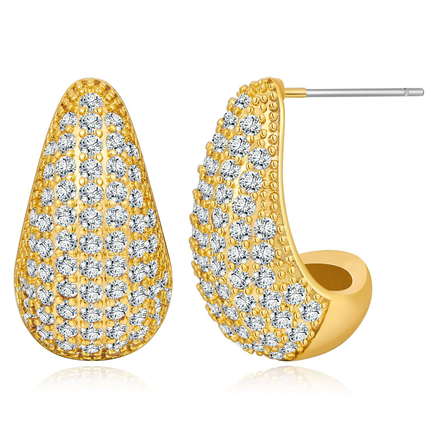 Luxurious Gold-Tone Teardrop Pave Zirconia Hoop Earrings in Copper