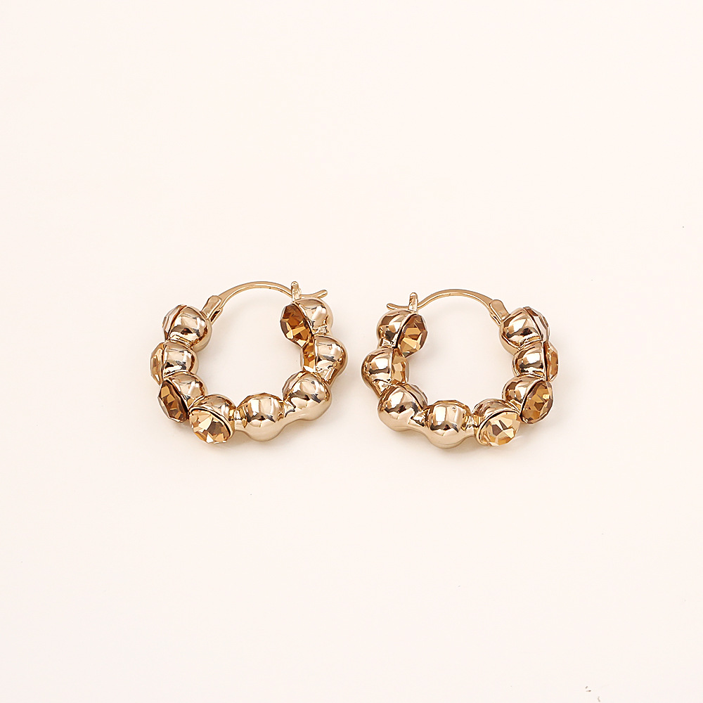 Polished Bead Segment Design Copper Round Earrings for Women, Minimalist Vintage Fine Jewelry