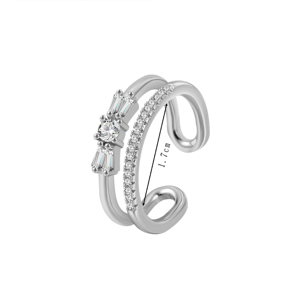 Gold - Tone Double - Band Open Ring with Emerald - Cut & Round Cubic Zirconia