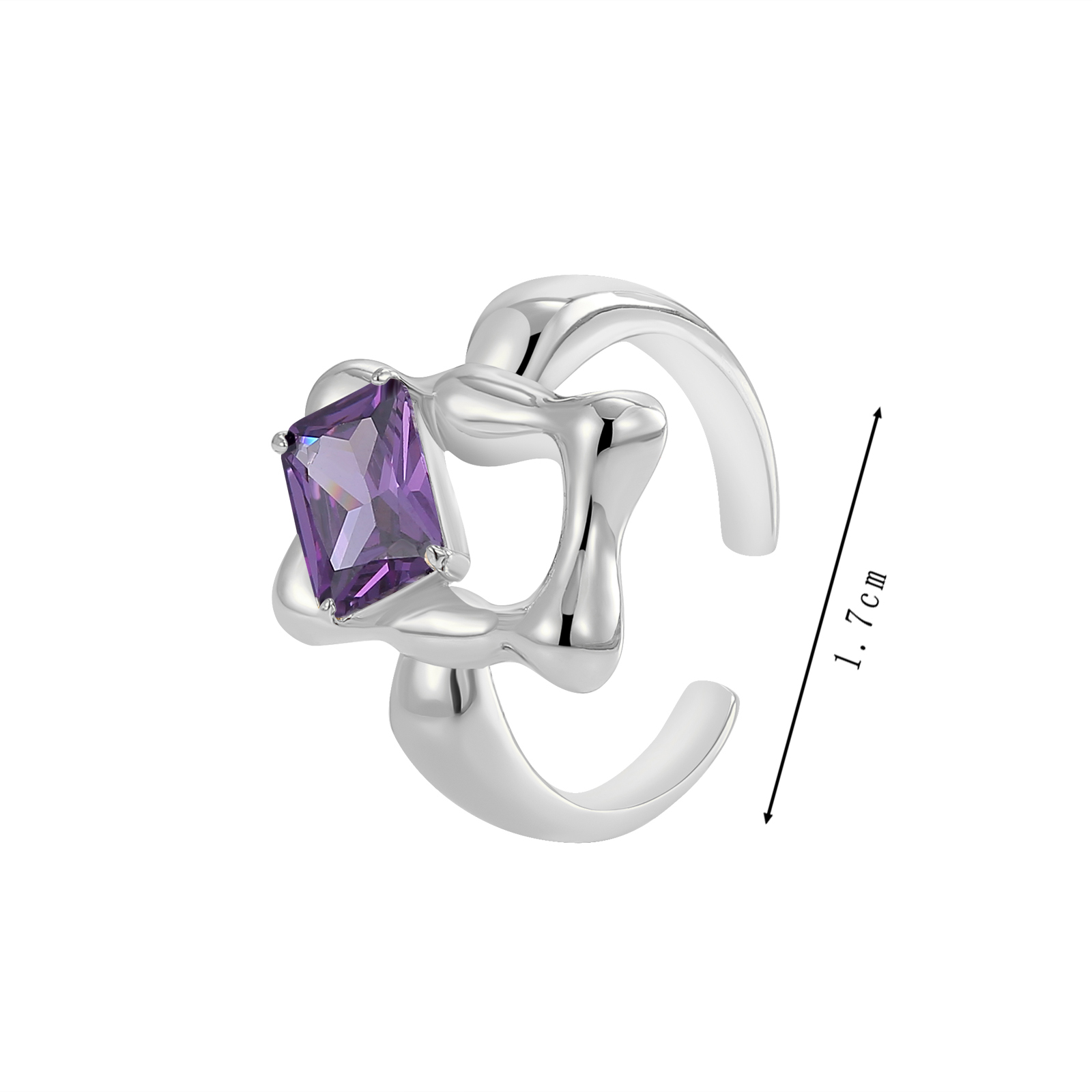 Gold-Plated Organic Fluid Cocktail Ring with Emerald-Cut Clear Cubic Zirconia