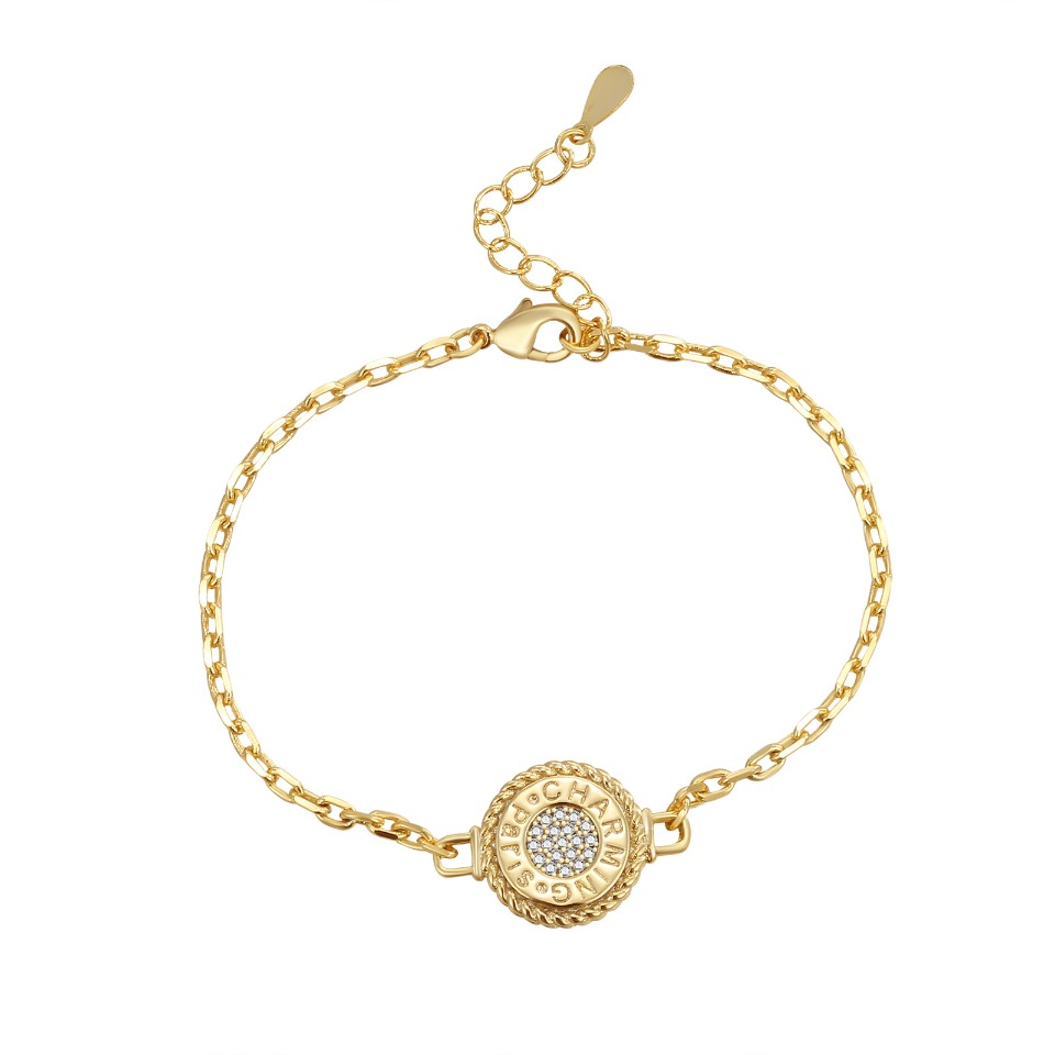 Coin Pendant Bracelet Inlaid with Cubic Zirconia