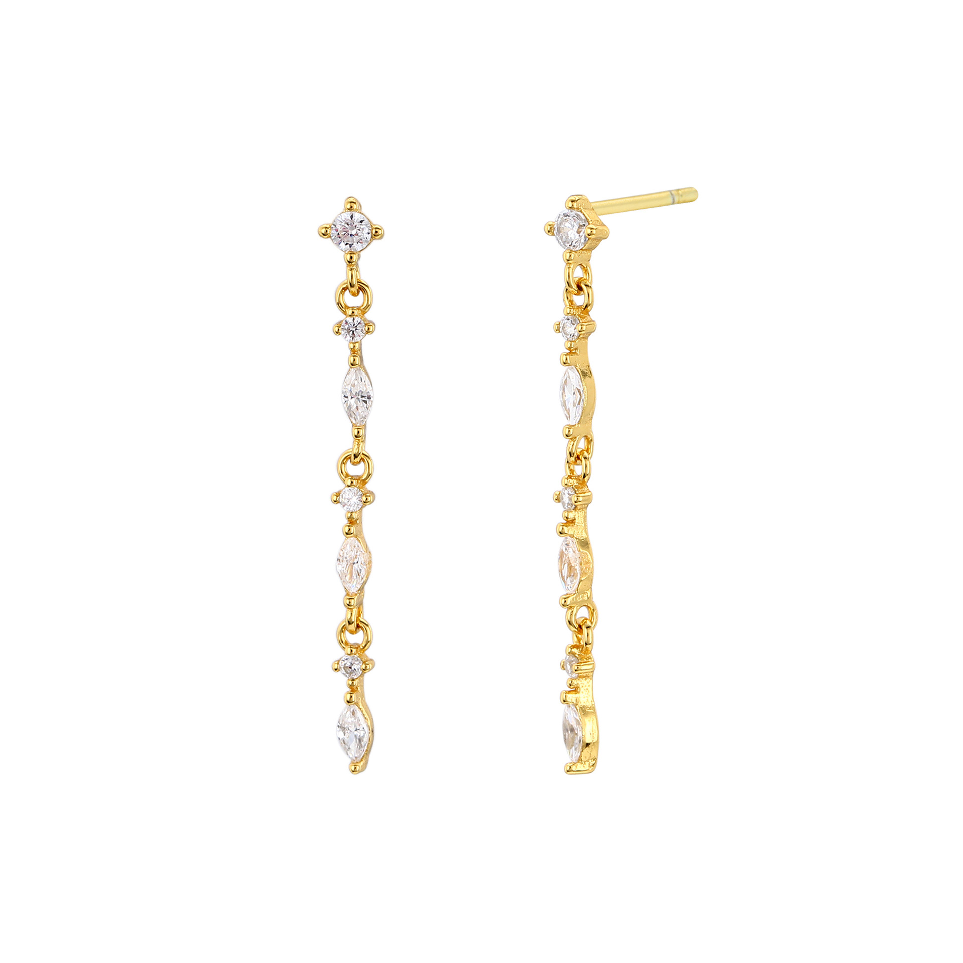 Elegant Gold Long Linear Drop Earrings with Marquise