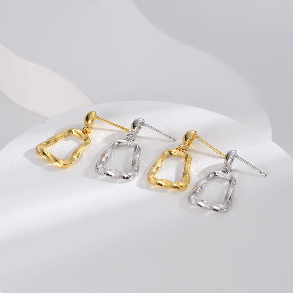 Gold Plated Twisted Geometric Drop Earrings 