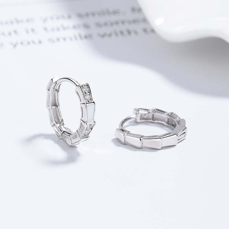 Sterling Silver Geometric Square Huggie Hoop Earrings with Pave Cubic Zirconia