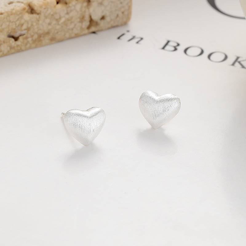 Sterling Silver Brushed Heart Stud Earrings