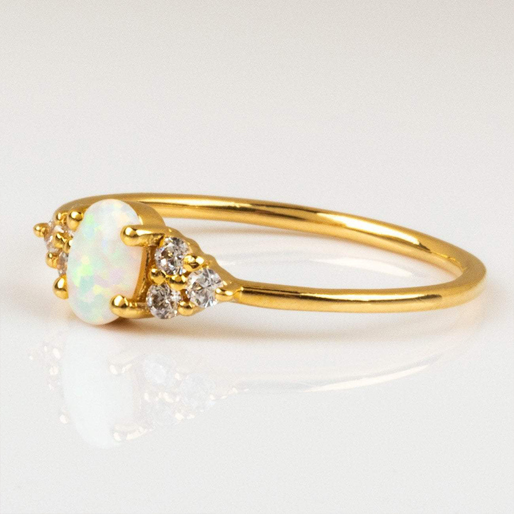 Gold Plated Oval Opal and Cubic Zirconia Cluster Ring