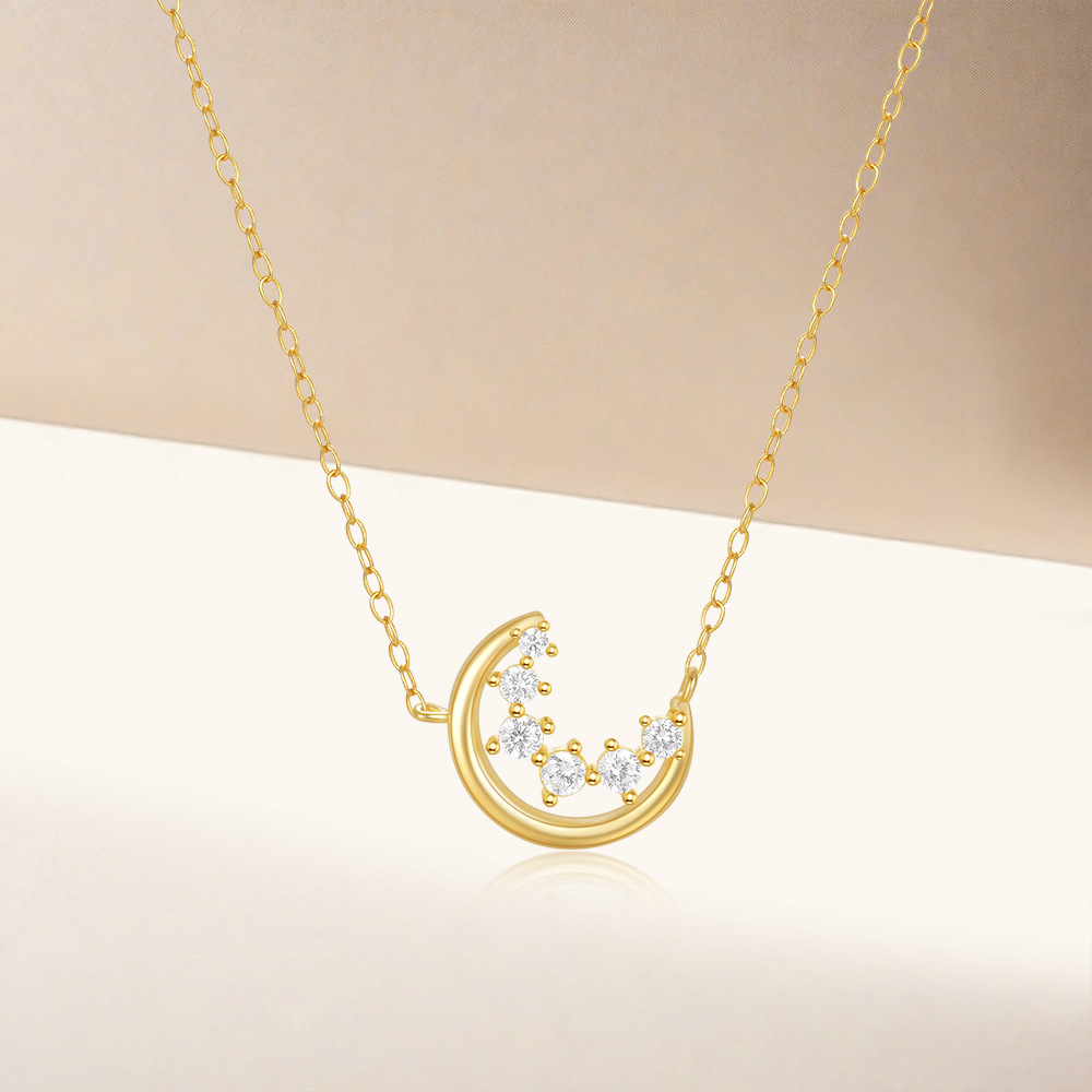 Celestial Gold-Tone Crescent Moon Necklace with Cubic Zirconia