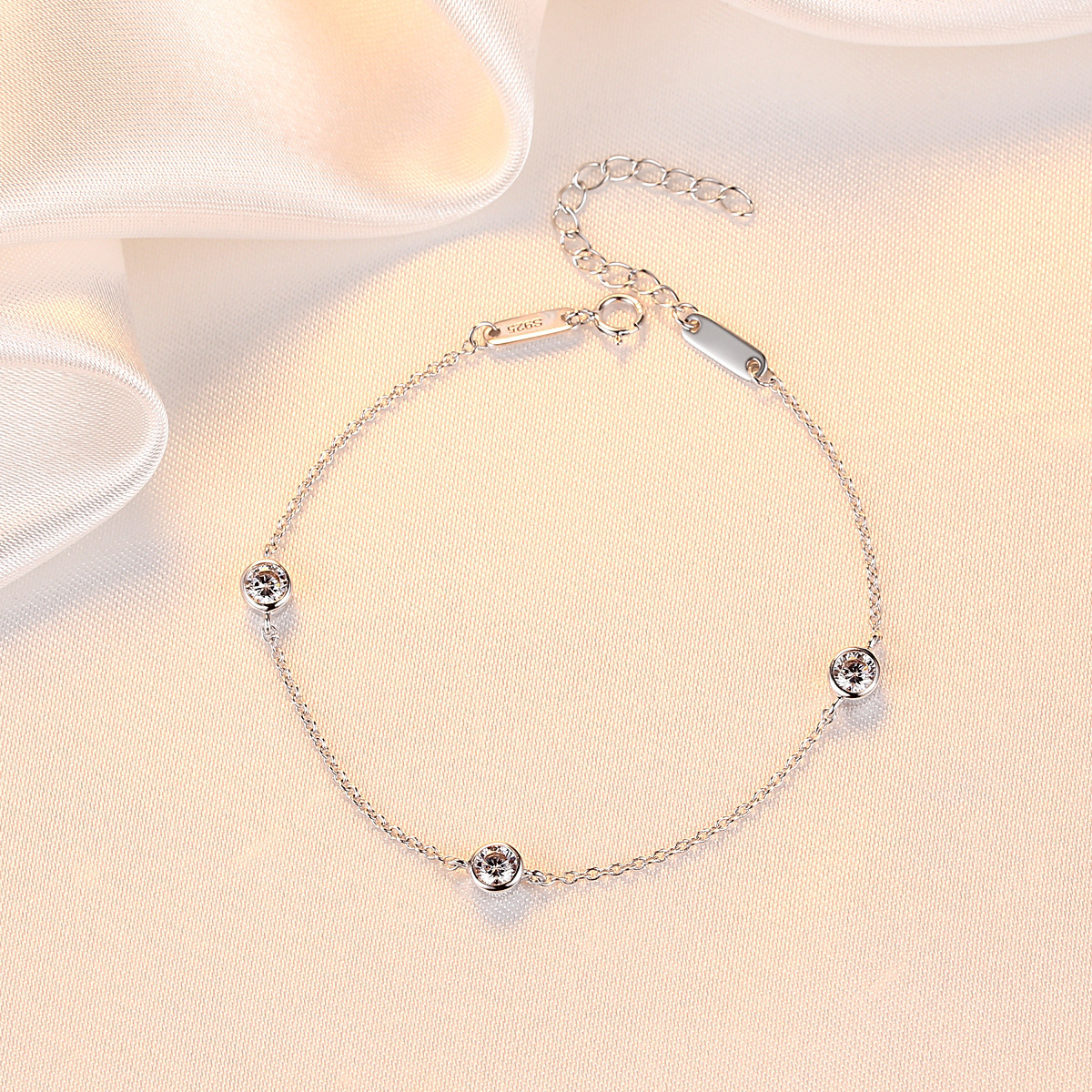 Sterling Silver Three-Stone Dainty Bracele