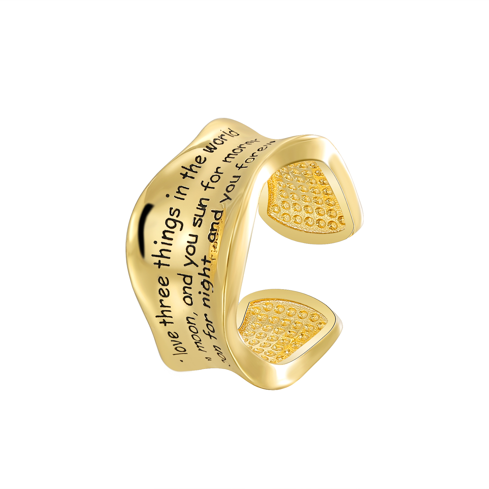 Toned Open - Style Ring with Engraved Love Quote & Textured Heart Accents