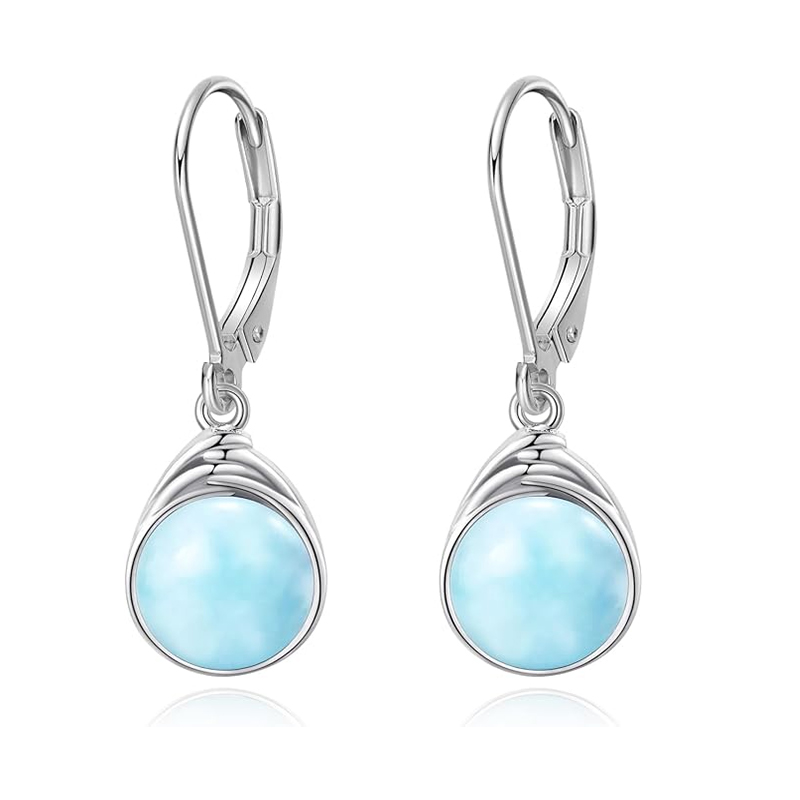 Elegant Teardrop Leverback Earrings with Light Blue Cloudy Resin Stone