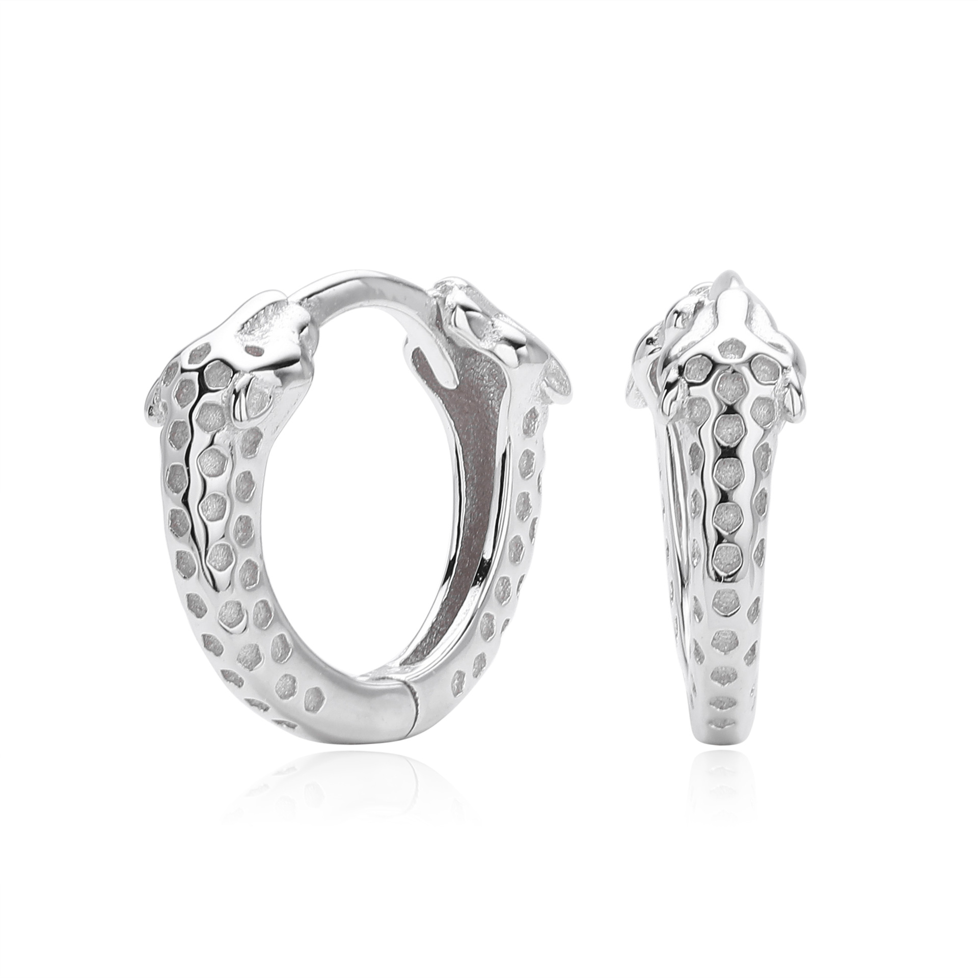 Silver Huggie Hoop Earrings with Hammered Finish