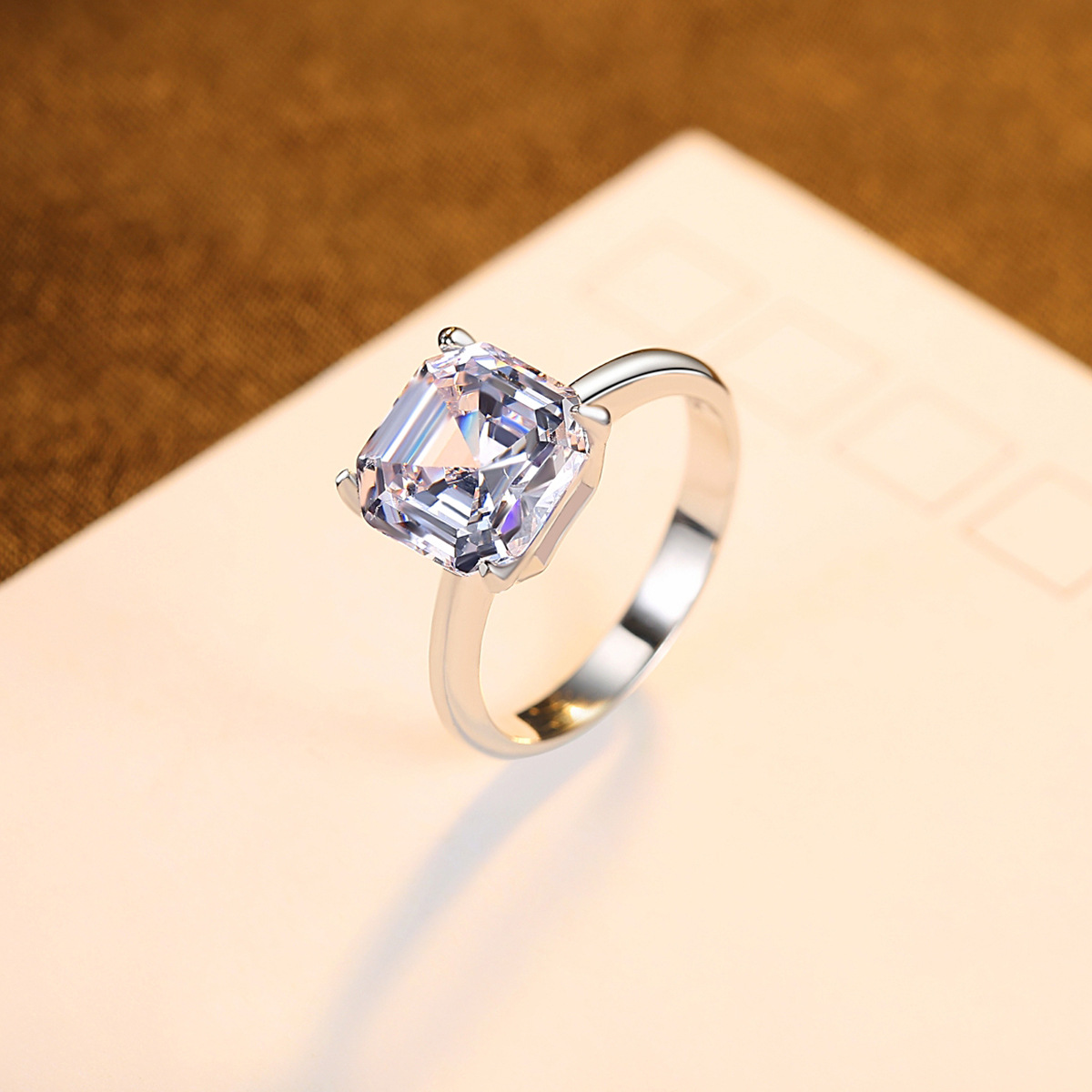 S925 Sterling Silver Emerald Cut Clear Cubic Zirconia Solitaire Ring