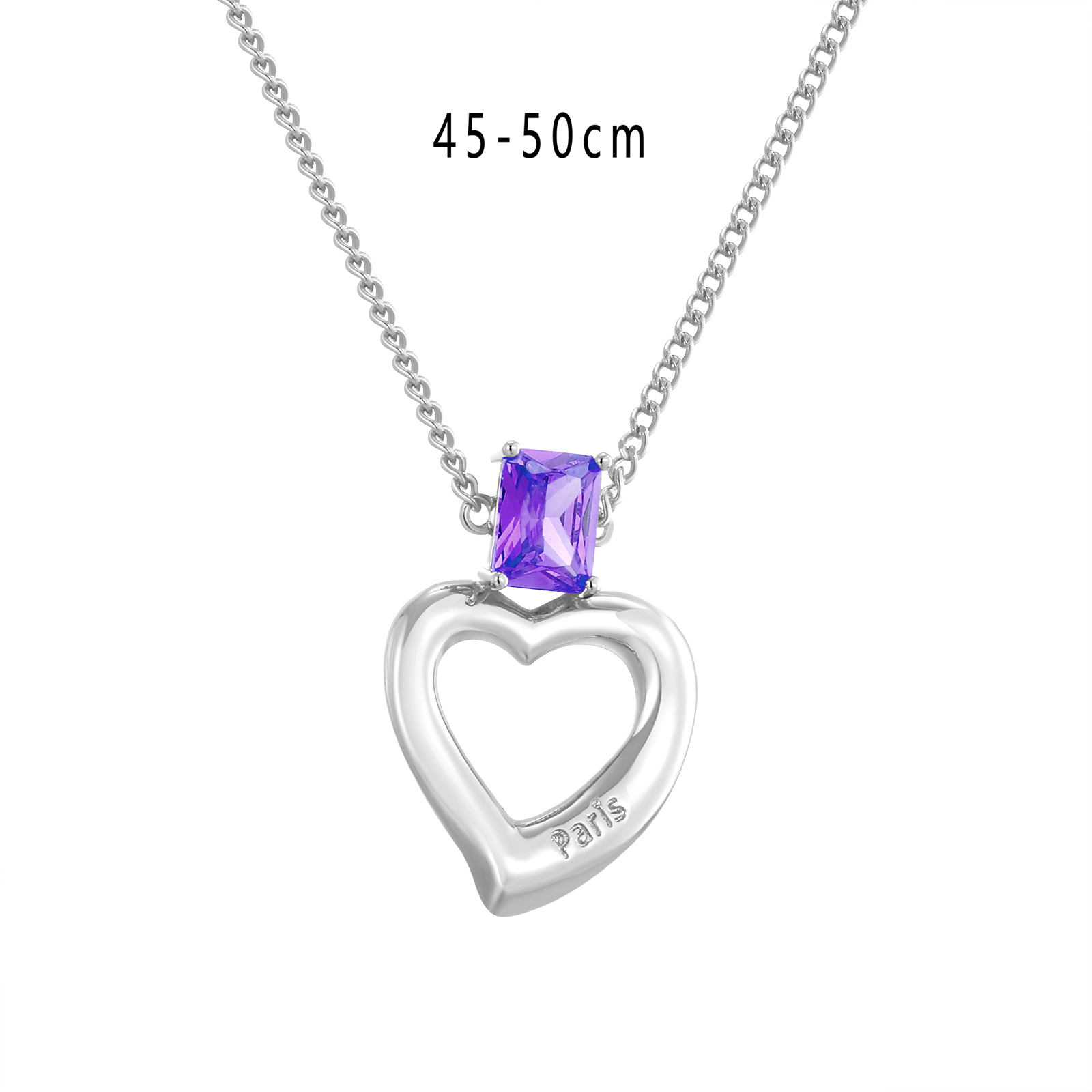 Gold-Tone Open Heart Pendant Necklace with Citrine Gemstone & Paris Engraving