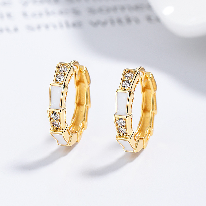 Sterling Silver Geometric Square Huggie Hoop Earrings with Pave Cubic Zirconia
