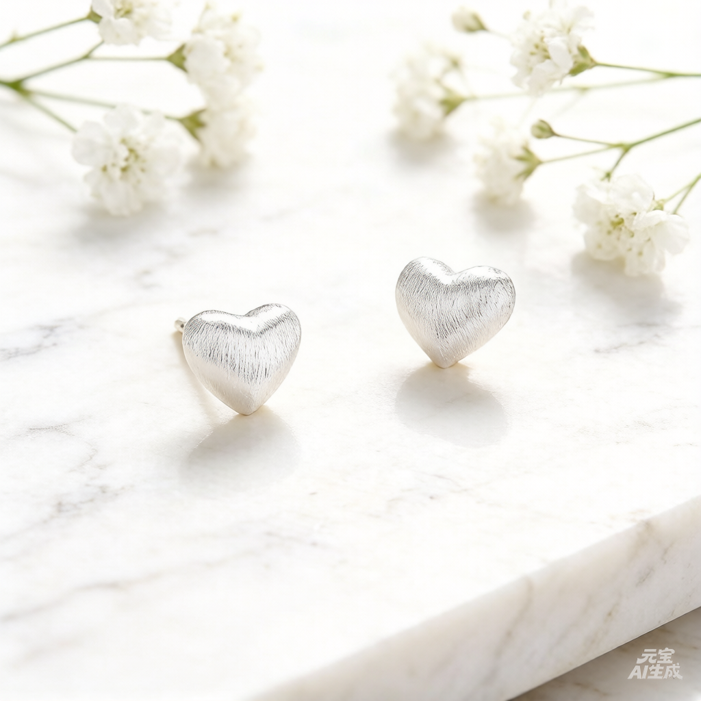 Sterling Silver Brushed Heart Stud Earrings