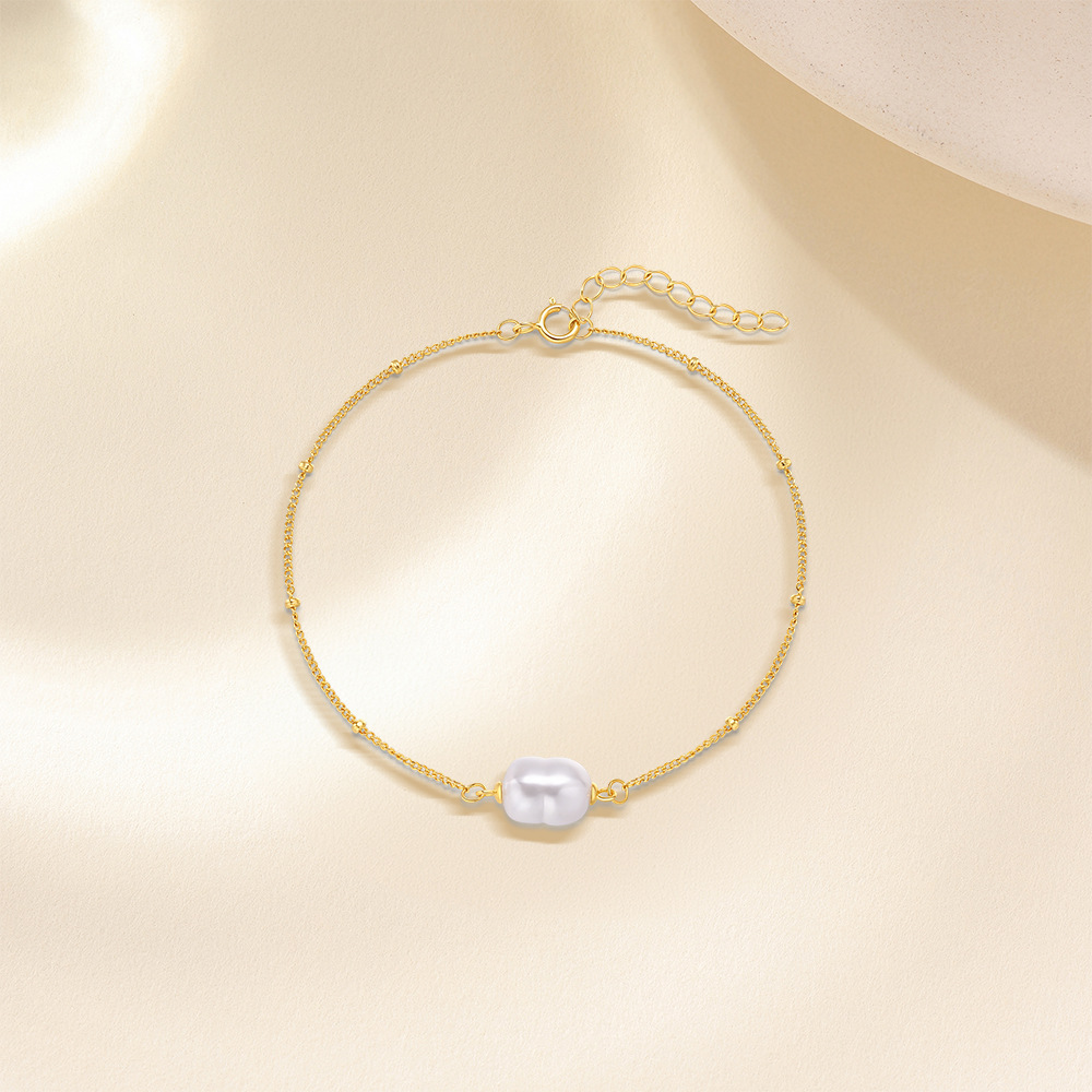 Delicate Single Pearl Link Bracelet with Adjustable Extender