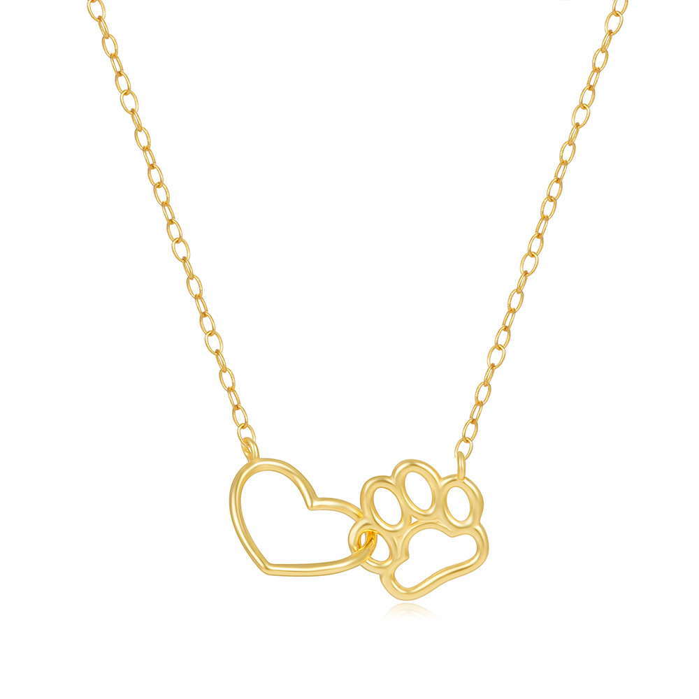 Minimalist Gold-Tone Pet Paw Necklace with Heart Charm