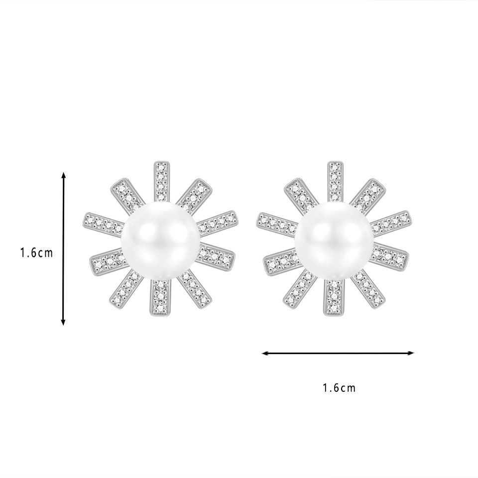 Radiant Sunburst Pearl & Cubic Zirconia Earrings in Gold - Plated Design