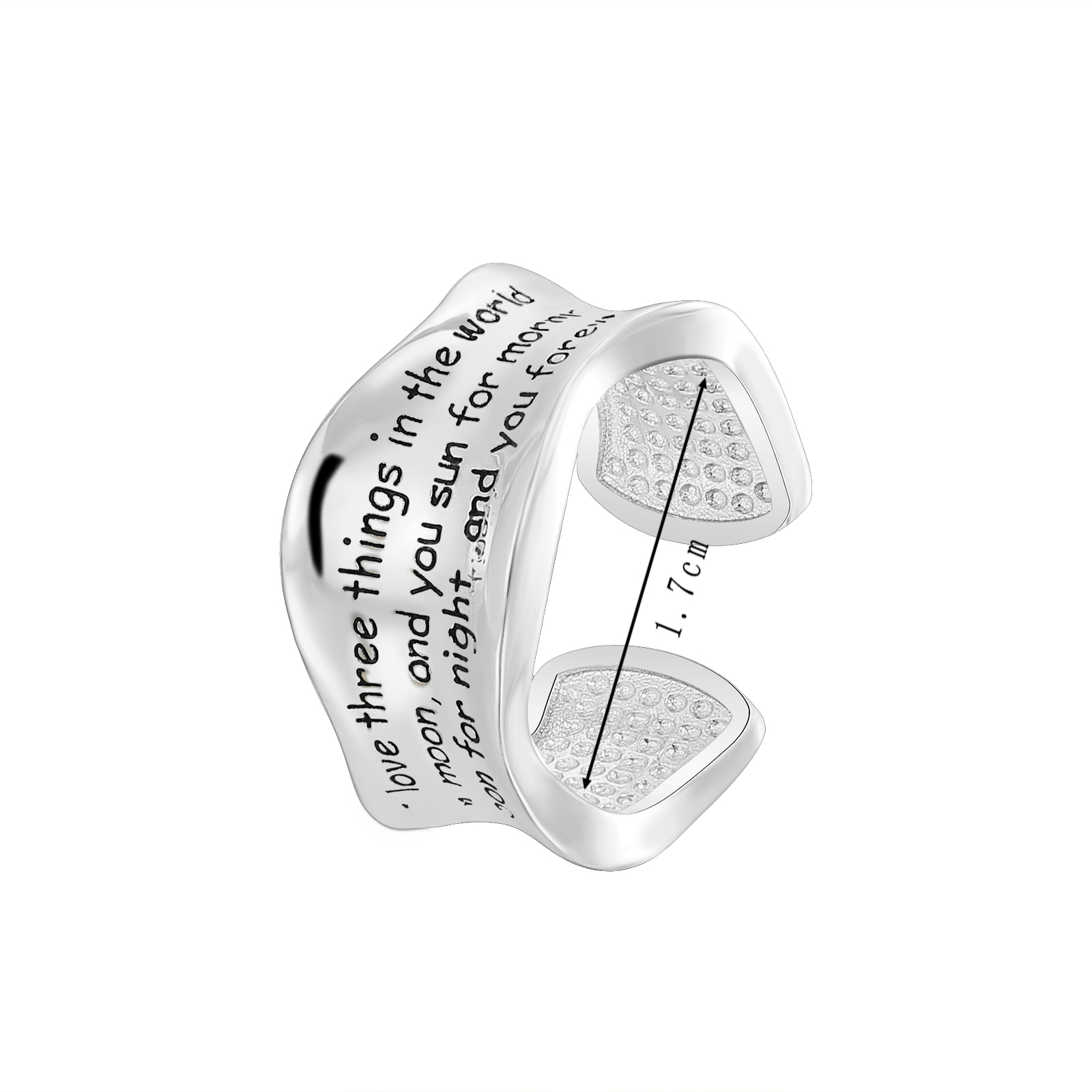 Toned Open - Style Ring with Engraved Love Quote & Textured Heart Accents