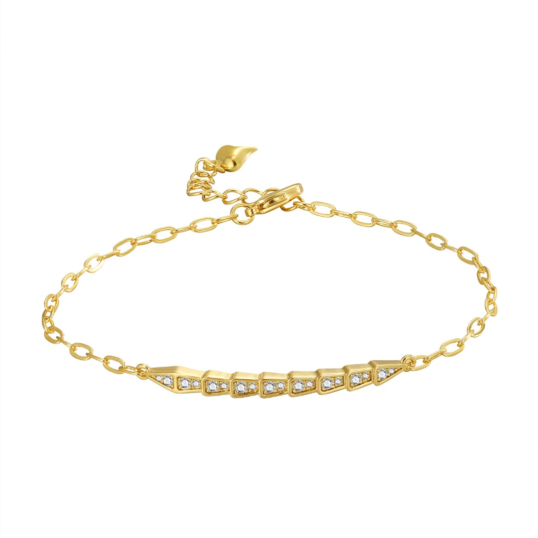 Modern Gold-Tone Geometric Link Bracelet with Crystal Accents