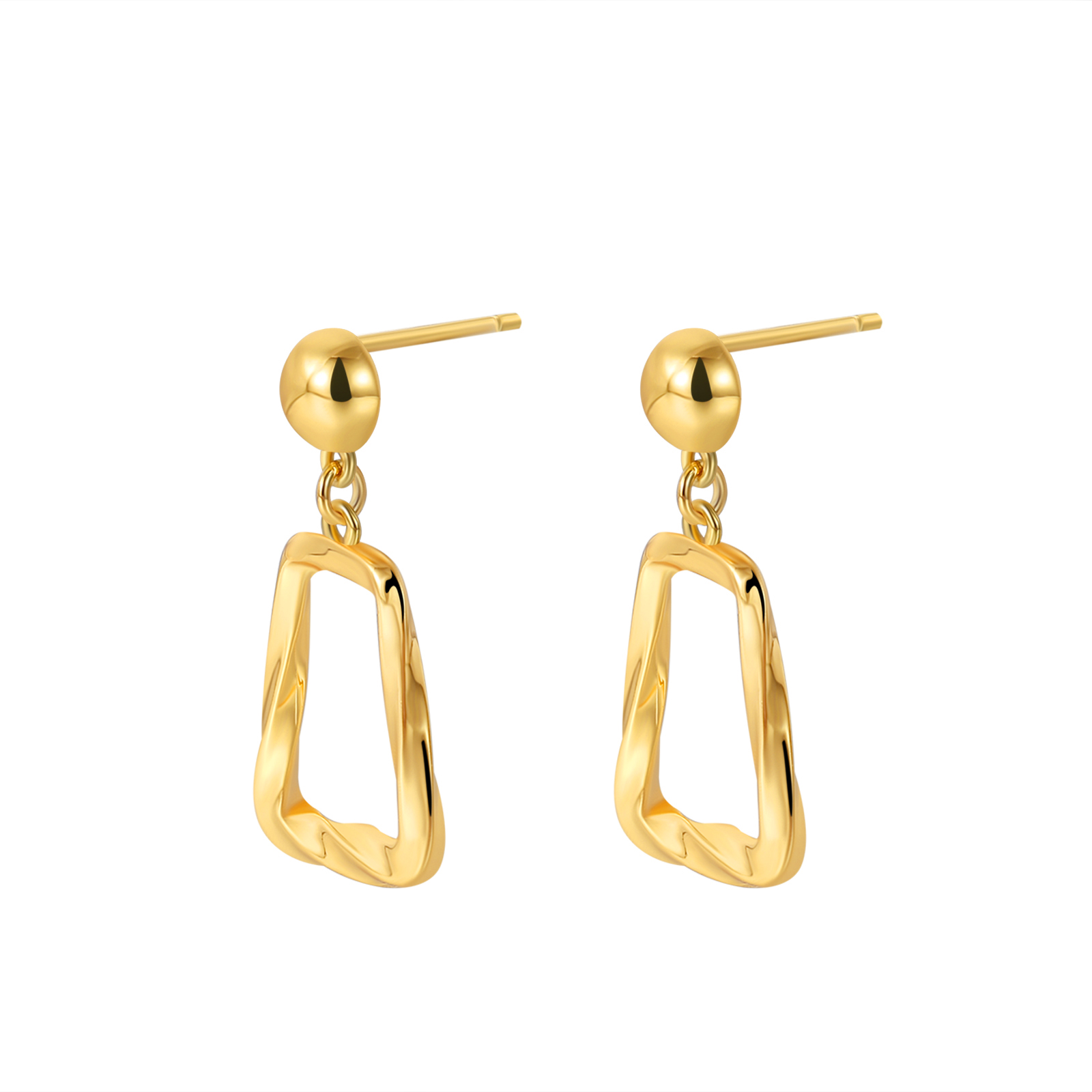 Gold Plated Twisted Geometric Drop Earrings 