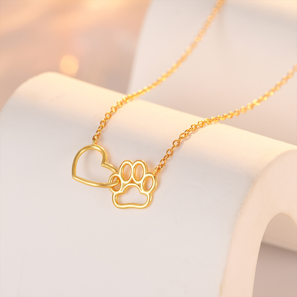Minimalist Gold-Tone Pet Paw Necklace with Heart Charm