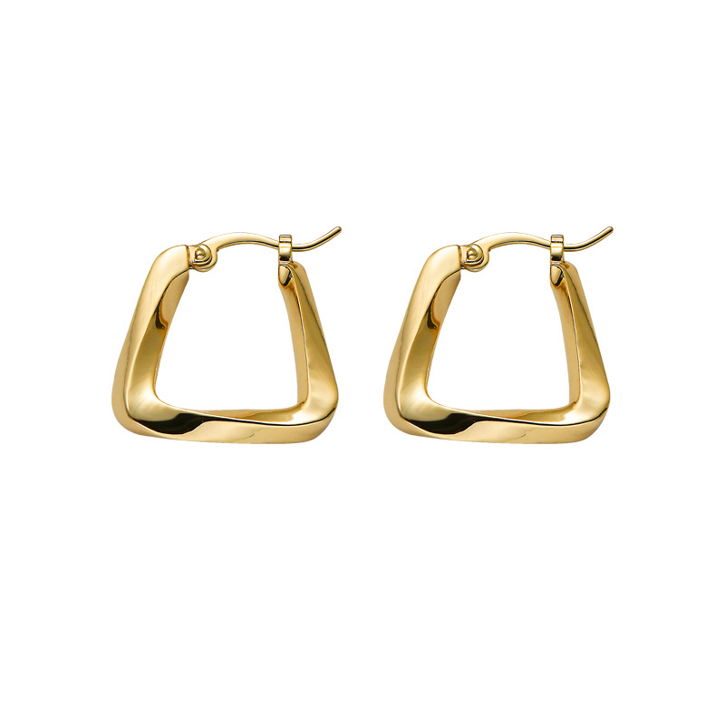 Modern Twisted Square Hoop Earrings - Polished Gold Copper Statement Earrings for Women
