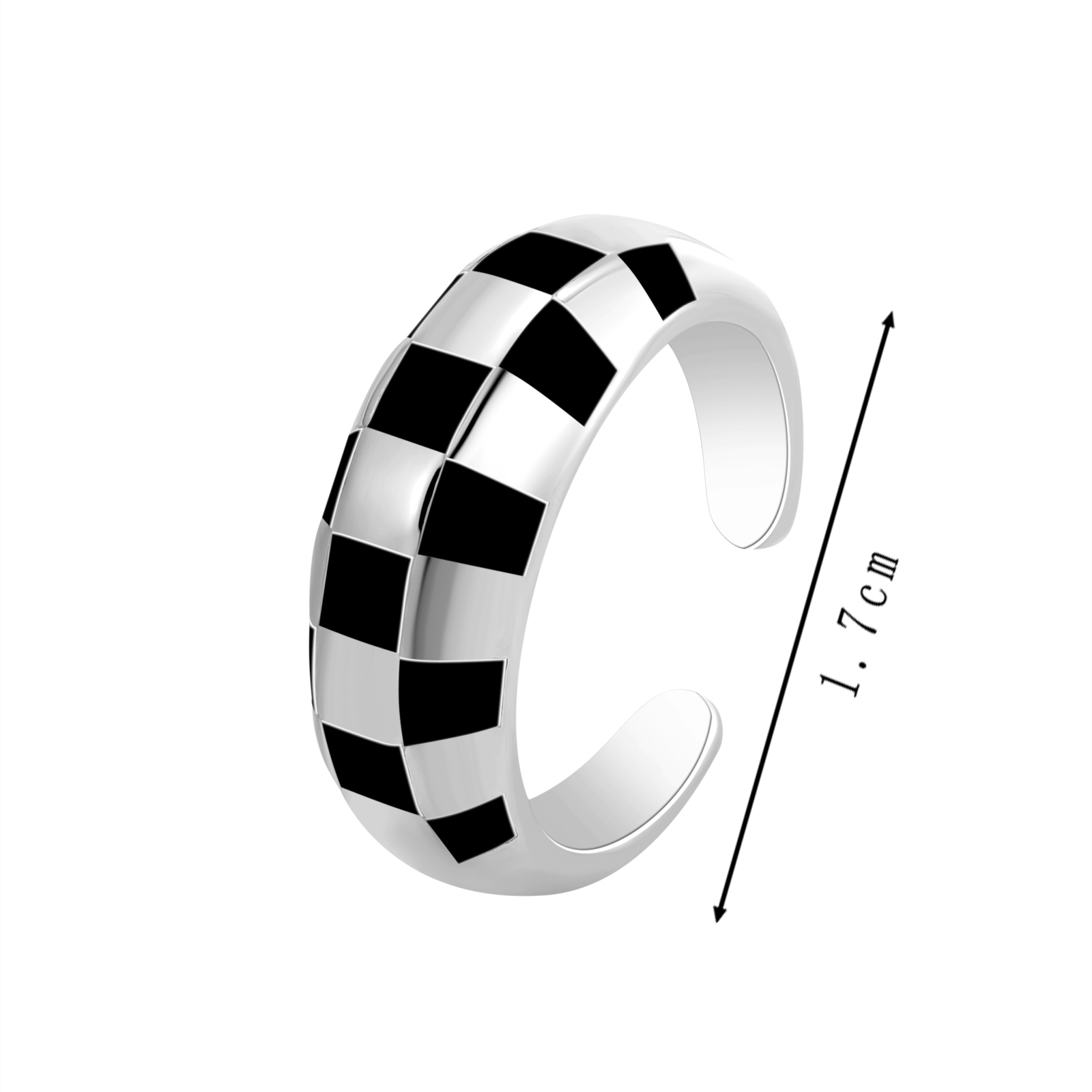 Gold-Plated Checkerboard Open Cuff Ring with White Enamel Inlay