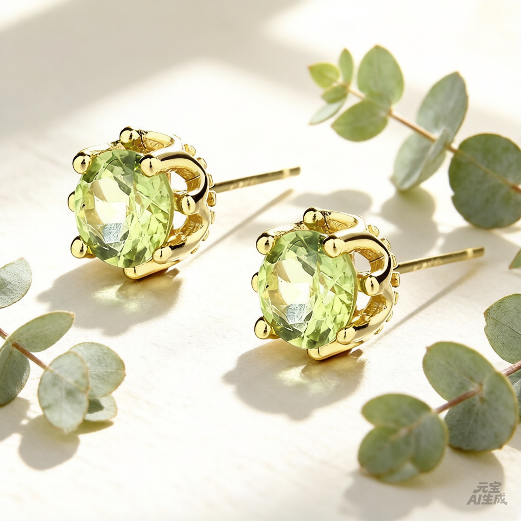 18K Gold Plated Stud Earrings with Green Cubic Zirconia