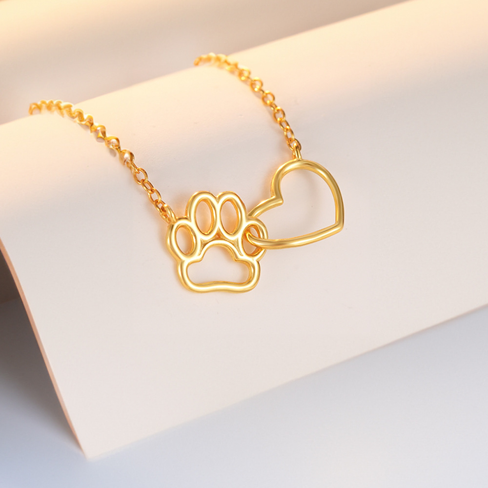 Minimalist Gold-Tone Pet Paw Necklace with Heart Charm