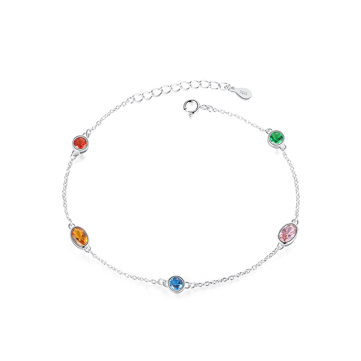 S925 Sterling Silver Rainbow Birthstone Bracelet