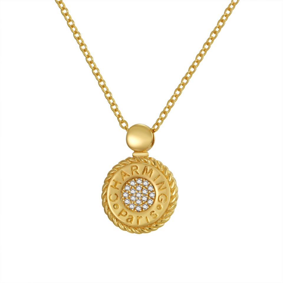 Gold-Tone "Charming Paris" Pendant Necklace with Pavé Diamonds
