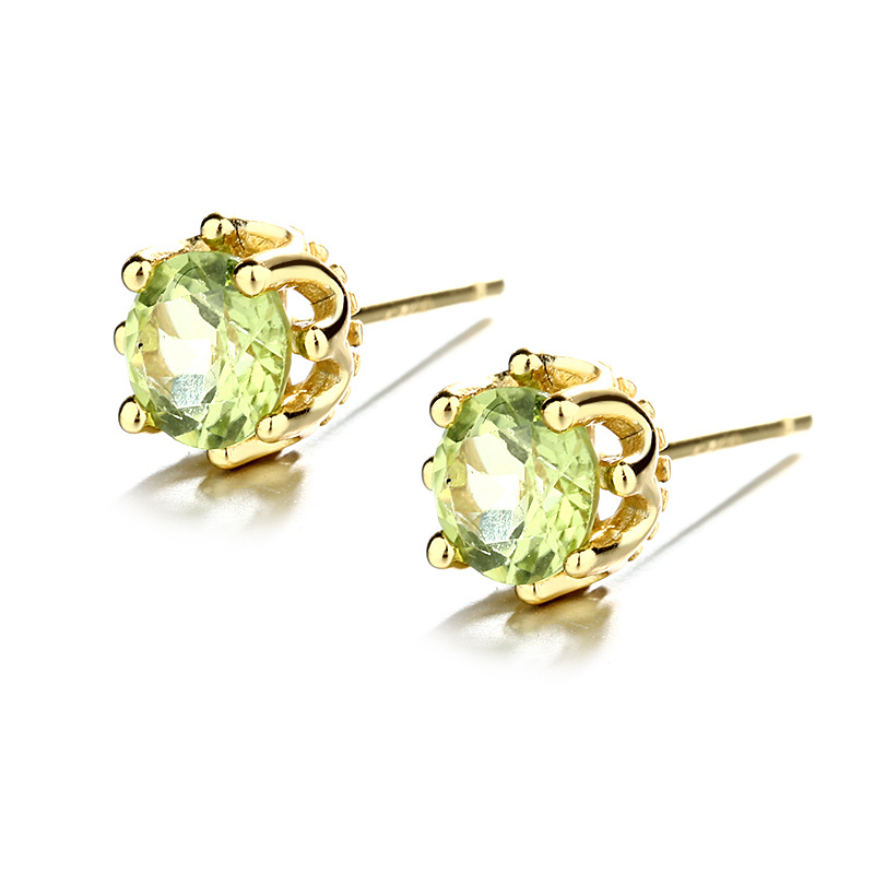 18K Gold Plated Stud Earrings with Green Cubic Zirconia