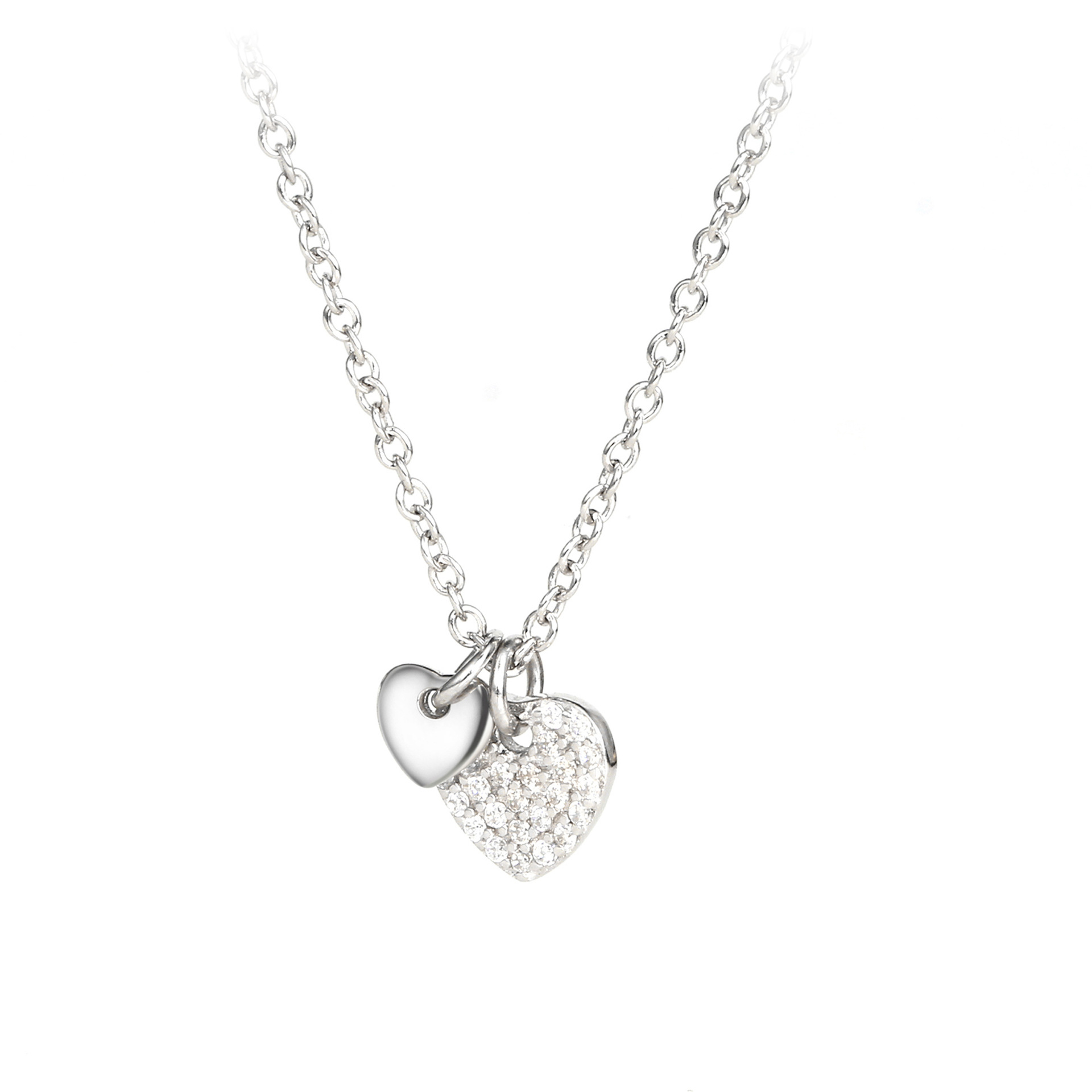 Dainty Silver-Tone Cubic Zirconia Love Charm Jewelry for Women