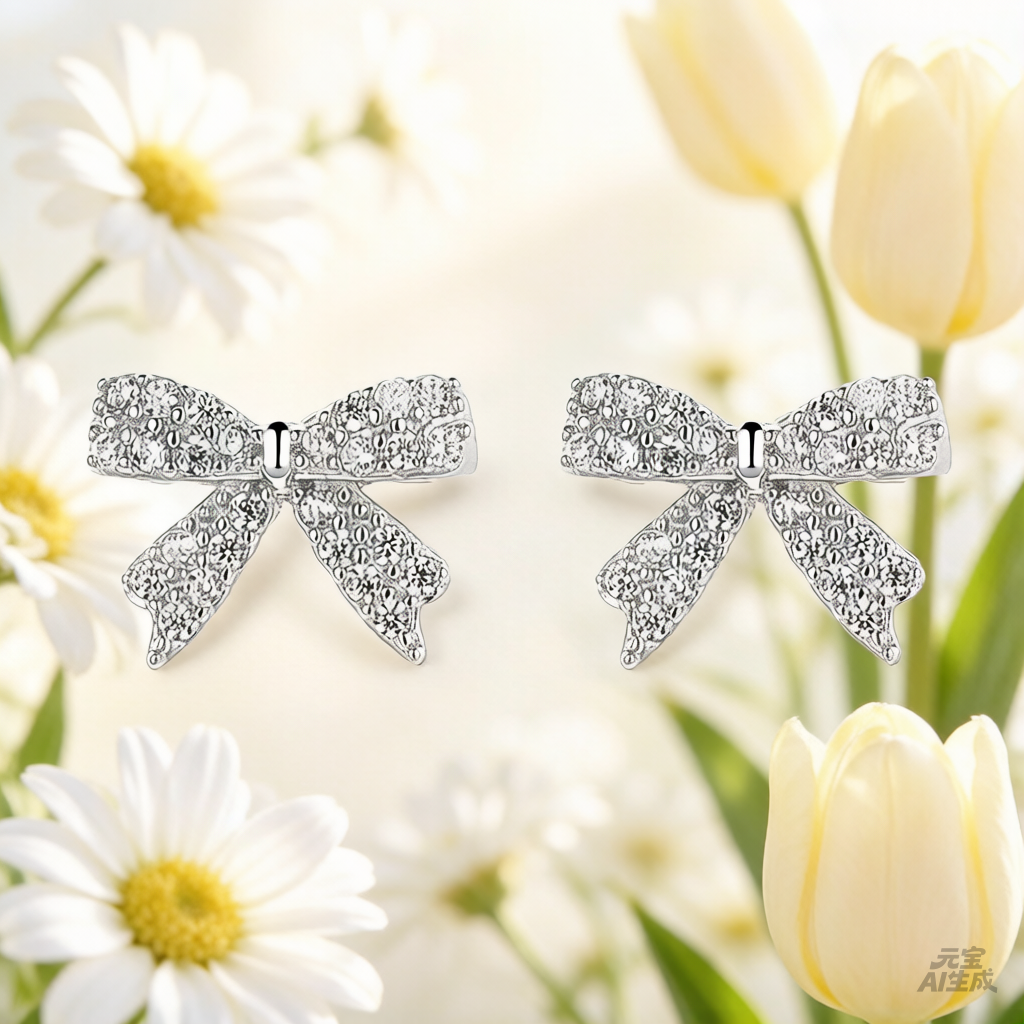 Sterling Silver Full Pavé Bow Stud Earrings