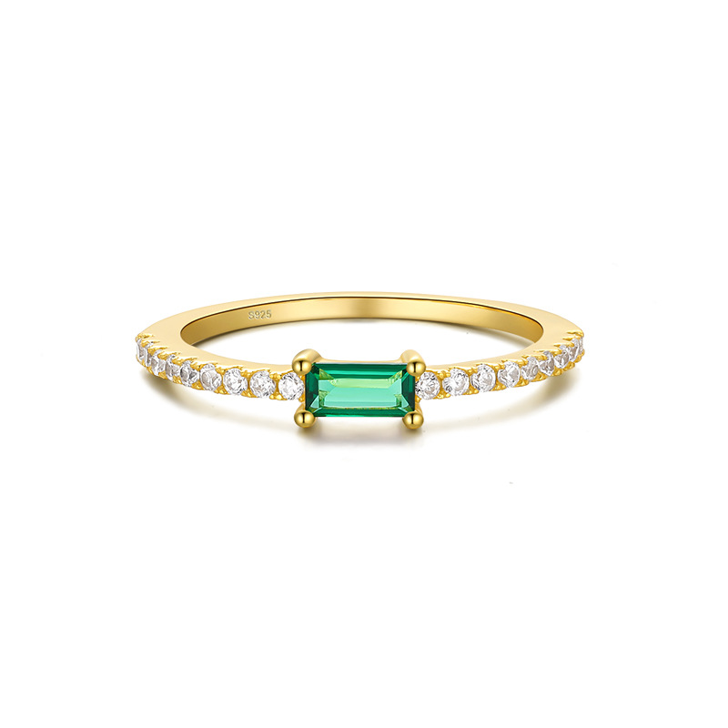 Gold Emerald-Cut Green Gemstone Ring