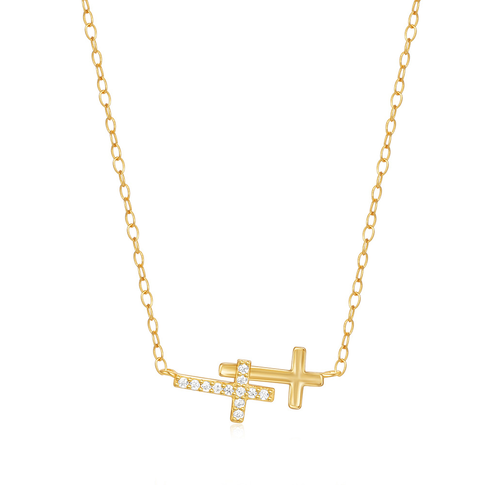 Double Cross Pendant Necklace Gold-Tone 