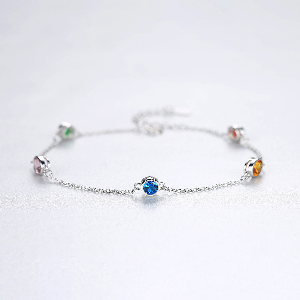 S925 Sterling Silver Rainbow Birthstone Bracelet